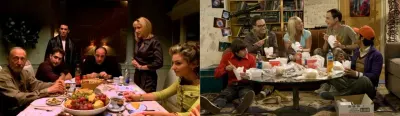 Izquierda escena de The Sopranos. Derecha escena de The Big Bang Theory